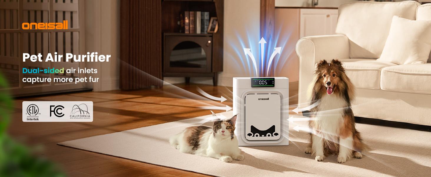 Oneisall Air Purifiers for Home Pets 3-in-1 Washable HEPA Filter Covers up to 2200 Ft² Dual-Sided Filter with 220g Activated Carbon Pet-Friendly Design Allergen Relief Odor Removal