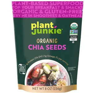Plant Junkie Organic Chia Seeds, 8oz, USDA Organic, Non-GMO, Gluten Free, Kosher, 37% DV of Fiber, for Smoothies, Baking & More