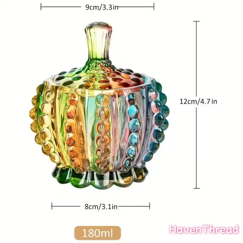 Rainbow Crystal-Texture Decorative Jar with Lid, 180ml Multi-Color Spice Container for Kitchen and Jewelry Storage, Canister, Spice Storage, Rainbow Glass, Crystal-Texture Design, Glass Jar, Storage Bottles & Jars