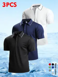 3-Pack Men’s Light Sporty Polo Shirt, Smooth Mesh Fabric, Comfortable Casual Wear for Golf Courses