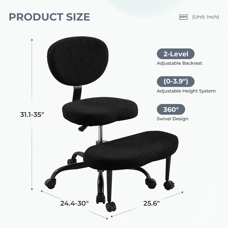 [Stock Up] EBELLO Ergonomic Cross Legged Swivel Chair - Adjustable Height, Teddy Fabric, Back Support, Versatile for Home & Office Use