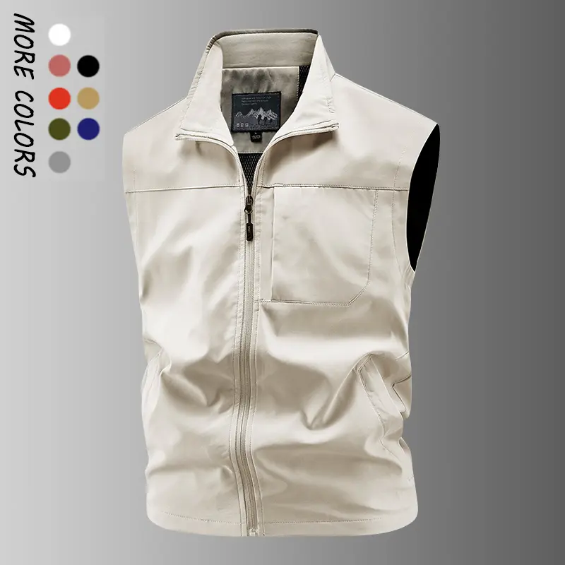 Men's casual multi-purpose sports vest windproof fabric and zip-up front design; ideal for outdoor hiking, jogging, fishing or everyday casual wear, this vest jacket is an essential practical item in men's wardrobe., Tops, Menswear, Polyester
