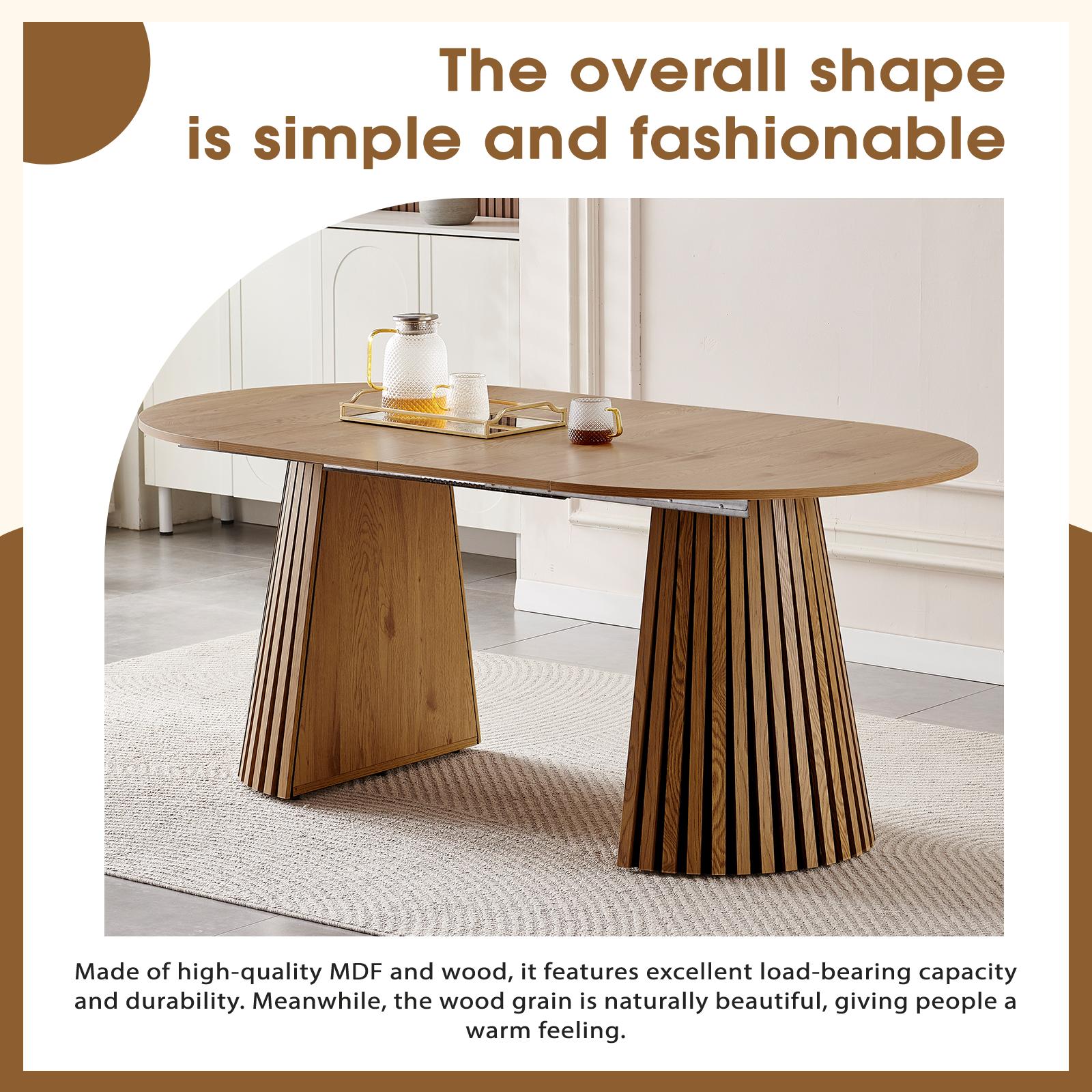 39.37-70.87 Inche Extendable Dining Table, Space Saving Oval Wood Tabletop & Slatted Legs, Flexible Multi-Functional for Kitchen Office Living Room, Natural Wood Color