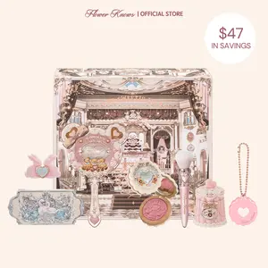 Flower Knows Dew Glow Set - 8 Items Full Face Makeup Set, Includes Lipstick, Blush, Face Palette, Mirror, Beauty Tools and Wrapping Box, High Pigment, Long-lasting, Best Choice For Gift