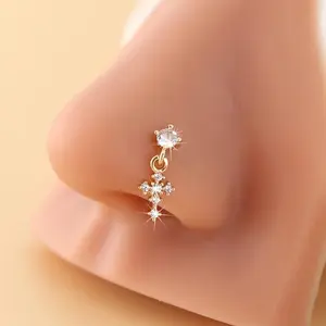 3 pieces of women's hanging cross nose studs and rings suitable for pierced noses, body jewelry made of eco-friendly materials