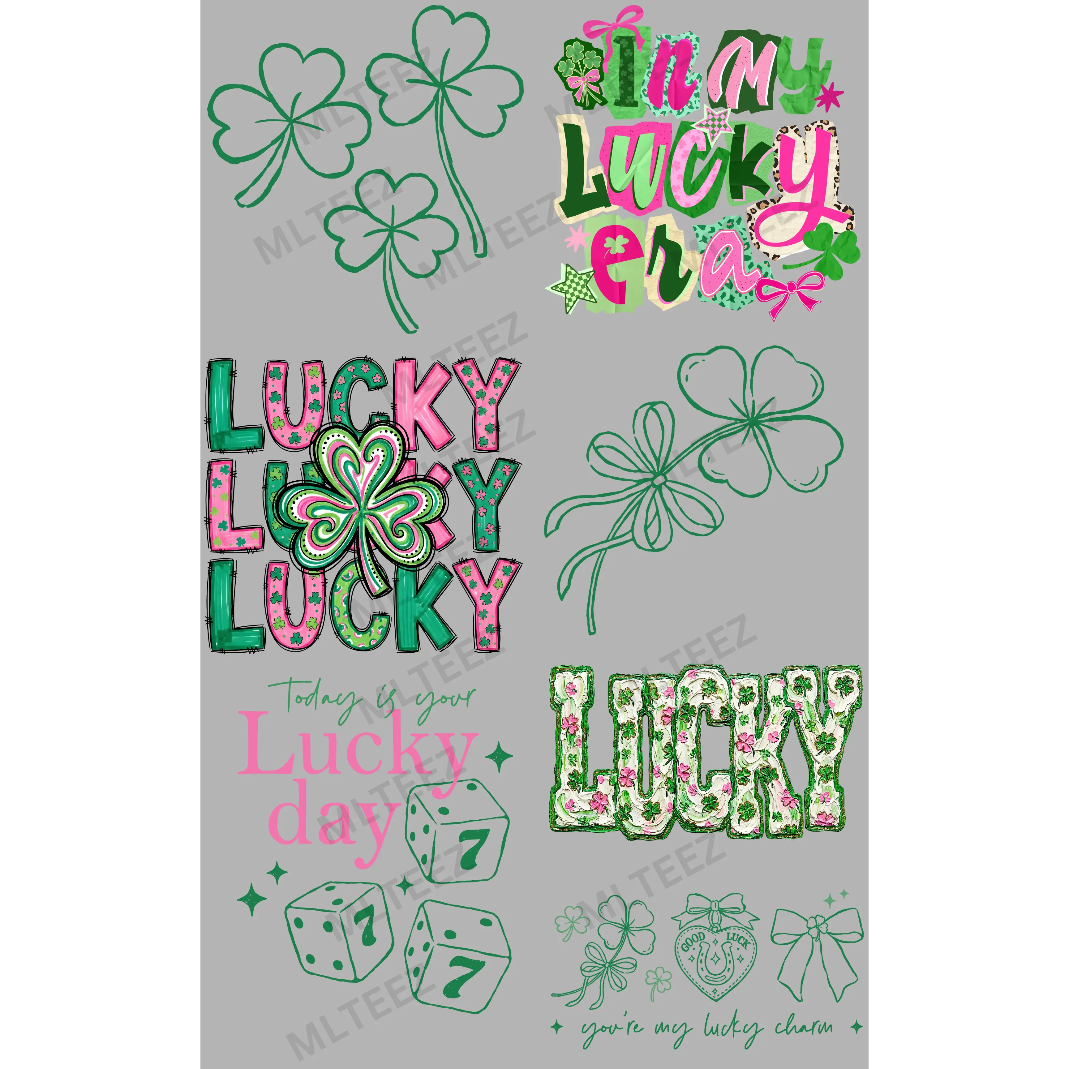 LUCKY SHAMROCK (3) PREMADE GANGSHEET - 22X36 DTF TRANSFERS - DIRECT TO FILM