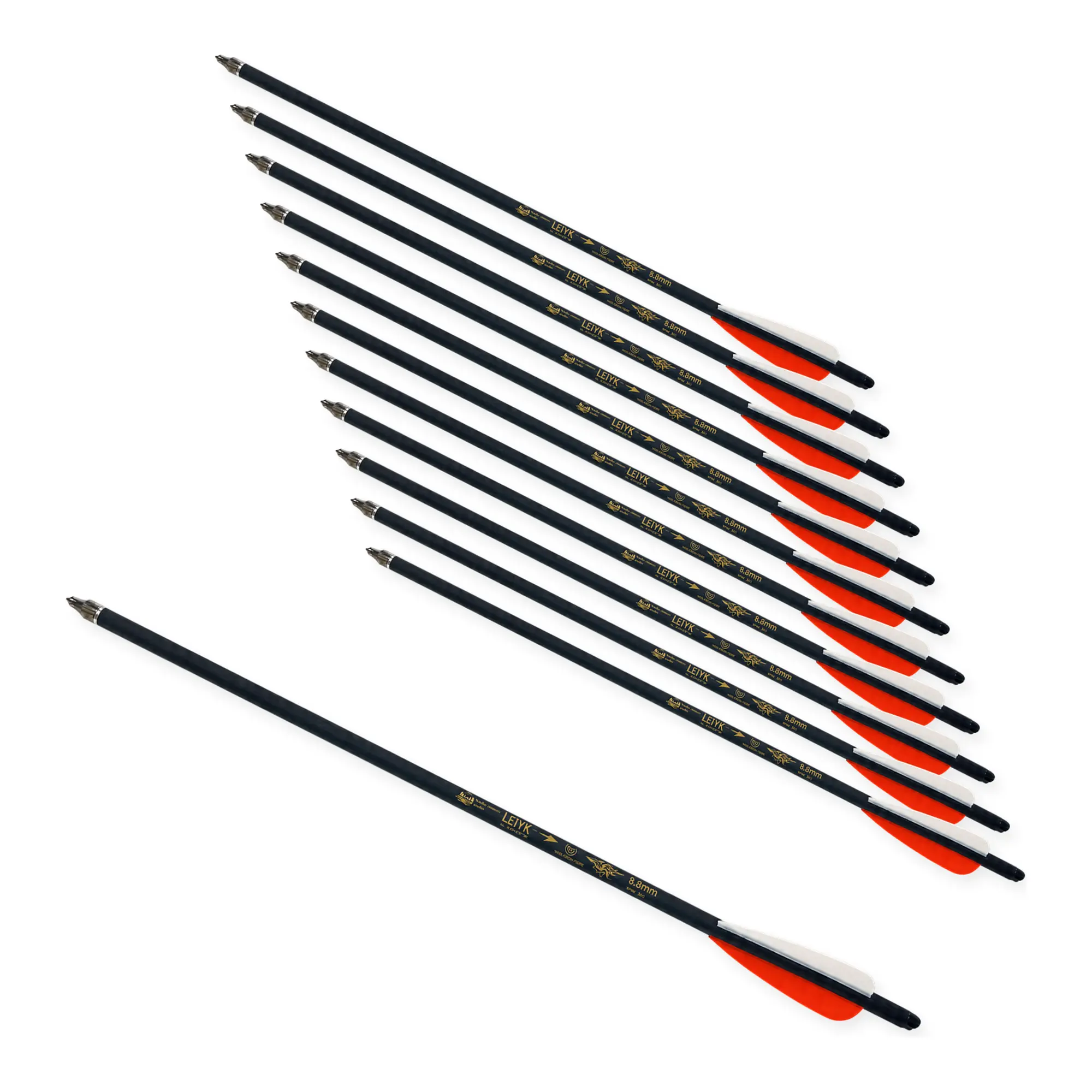 12-Pack Carbon Hunting Arrows with Red & White Vanes for Compound and Recurve Bows