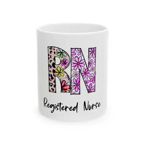 Floral Leopard RN Monogram Registered Nurse Mug | Ceramic Coffee Cup