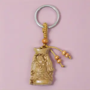 Laughing Buddha Keychain Hotei Carved Peach Wood Pendant for Abundance Spiritual Detailed Design Accessory Fast Ship