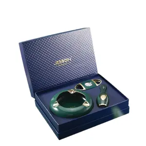 Viral Green Gold Cigar Accessory Gift Set - Ashtray, Cutter & Decorative Lighter Combo, Elegant Luxury Men Present For Gifting And Daily Use, No Fuel