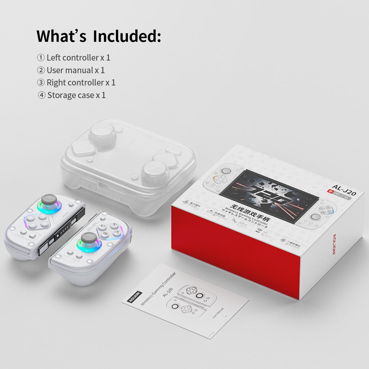 AOLION J20 Detachable Handheld Controller for Switch – Designed for Switch & Switch OLED Handheld Mode, Bluetooth Compatible with Switch 2, Hall Effect Joysticks, RGB Lighting, Clicky Mechanical Buttons, Motion Control, Ergonomic Grip, Transparent Shell