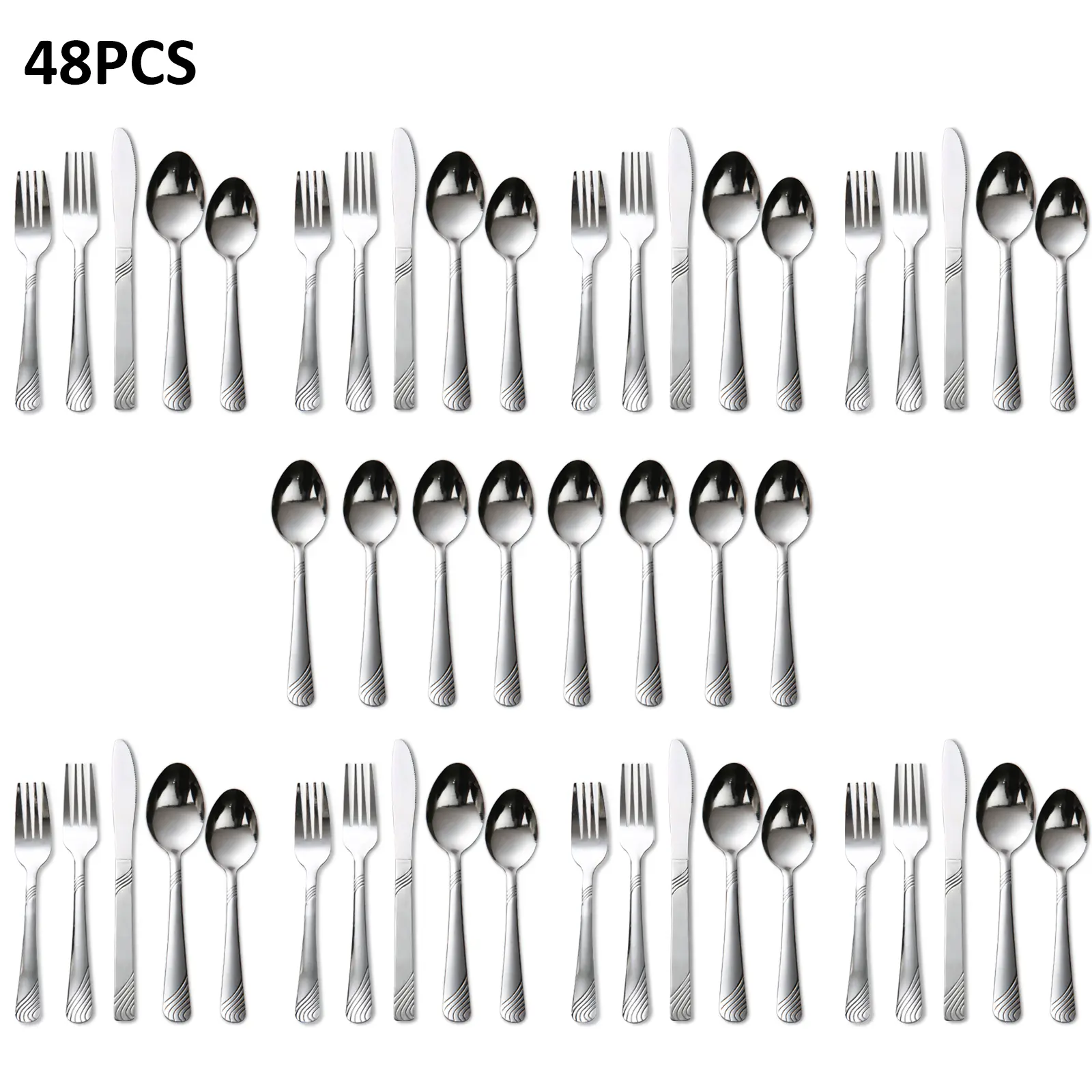 48-Piece Stainless Steel Flatware Set, Service for 8, Dishwasher-Safe Cutlery Set with Bonus 8 Teaspoons, Silverware set Dishwasher-Safe Kitchen Utensil Set for Home & Restaurant