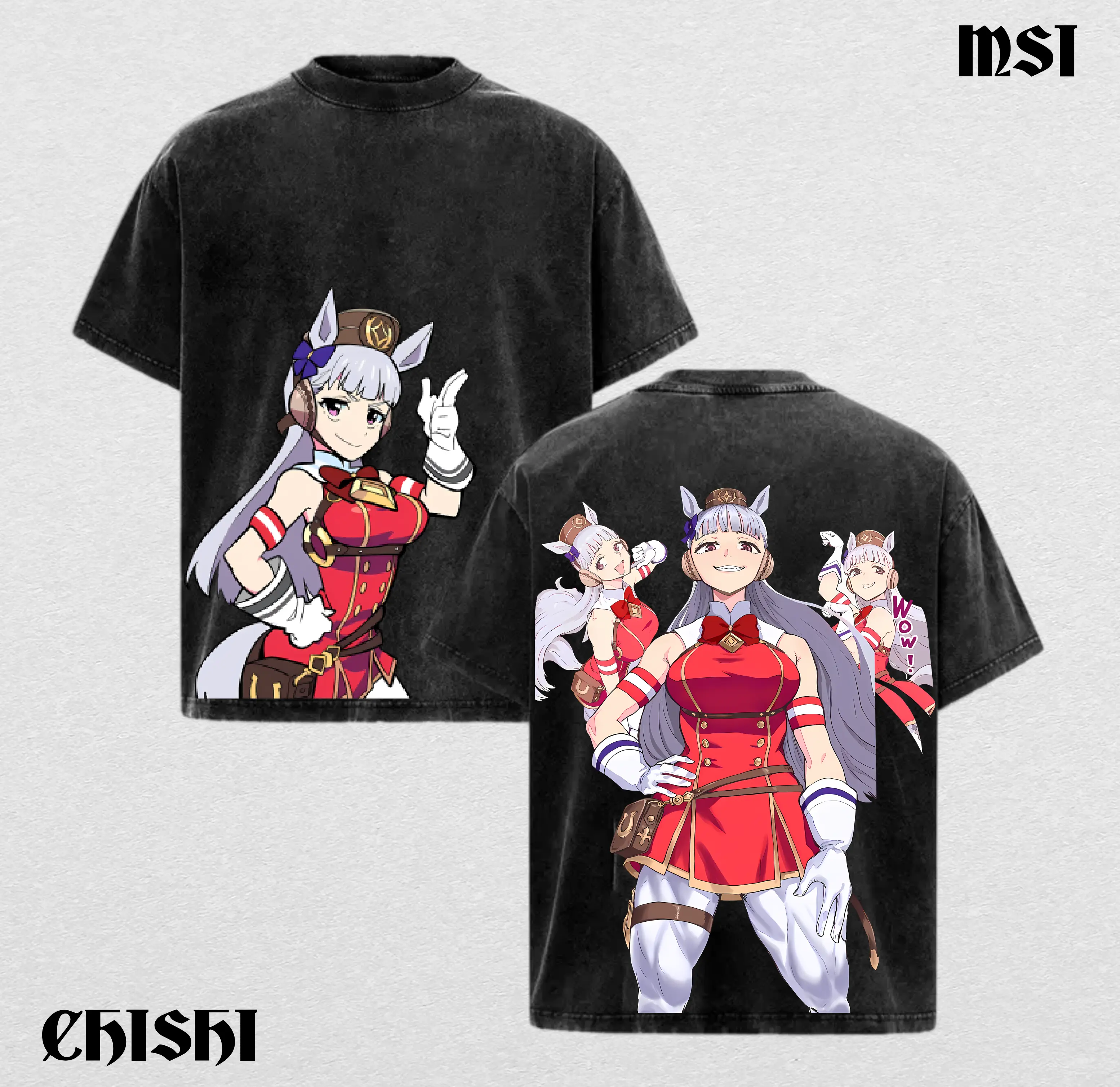 “Uma Musume Gold Ship Oversized Vintage Washed T-Shirt – Y2K Anime Graphic Tee, Heavyweight Cotton Streetwear for Fans”