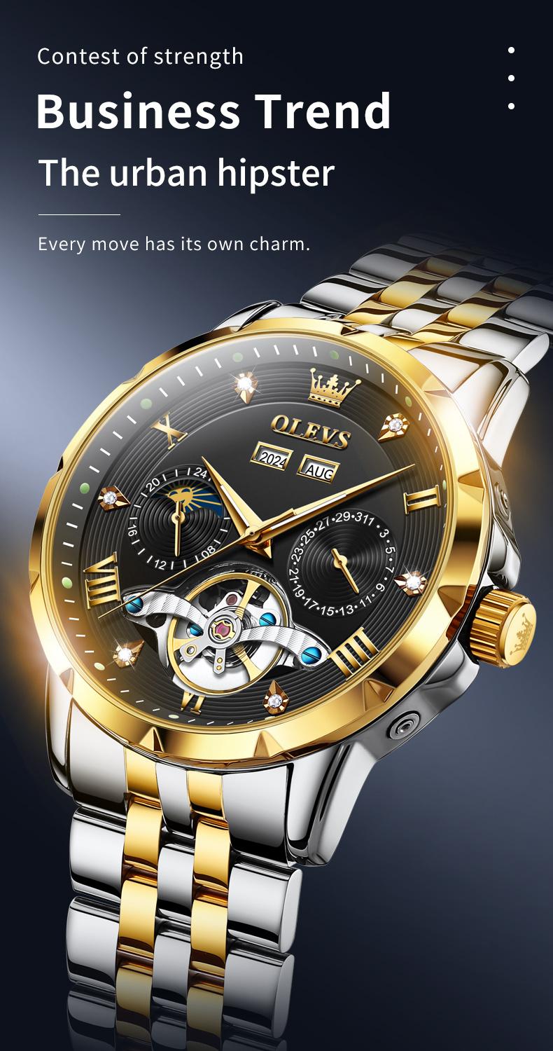 Genuine high-grade hollow design multi-function dial men's watch OLEVS brand flagship new trend luminous waterproof automatic mechanical watch 6701