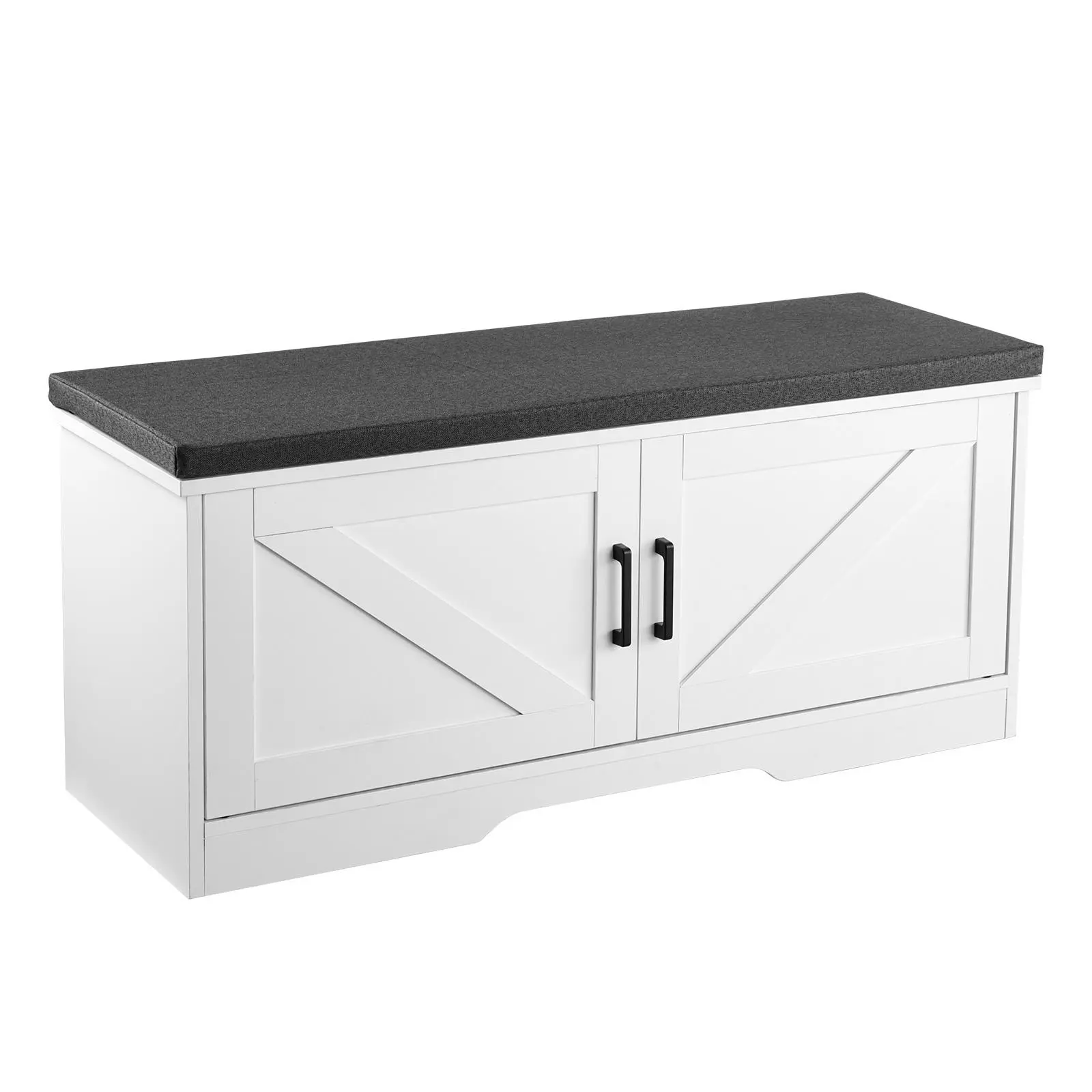 VEVOR Rustic Rectangle Shoe Storage Bench - 39.4x14x18.1" Shoe Rack Organizer, Entryway Table with Padded Seat Cushion, 2 Barn Doors, Height Adjustable Shelf, Narrow Frame, Natural Wood Unit for Hallway, Small Homes#SohoChic