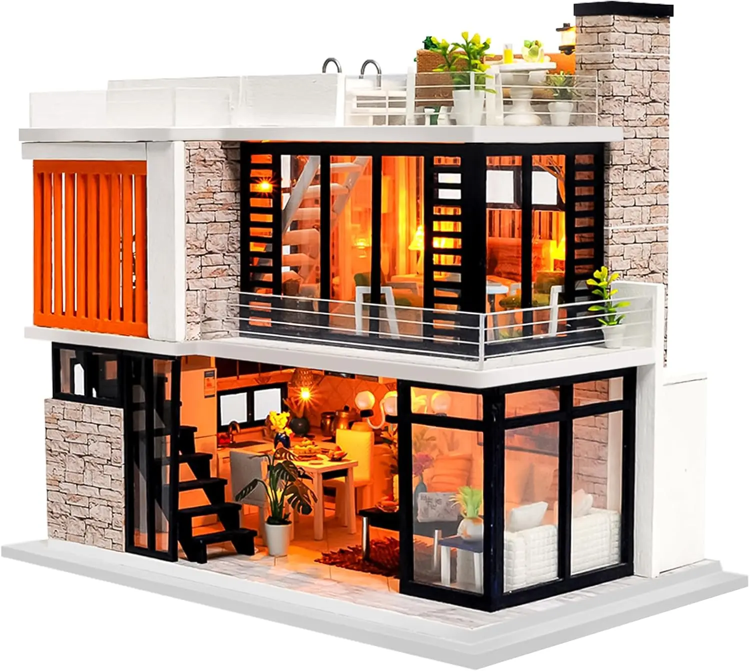 Spilay 1:24 Scale Wooden DIY Mini Modern Villa Dollhouse Kit - 9.05x3.93x7.87in, Furniture, Manual Music Box, Florence Edition, English DIY Guide, Play House Set, House Decoration, 1:24 Scale Match Gift for Kids' Birthdays, Yes