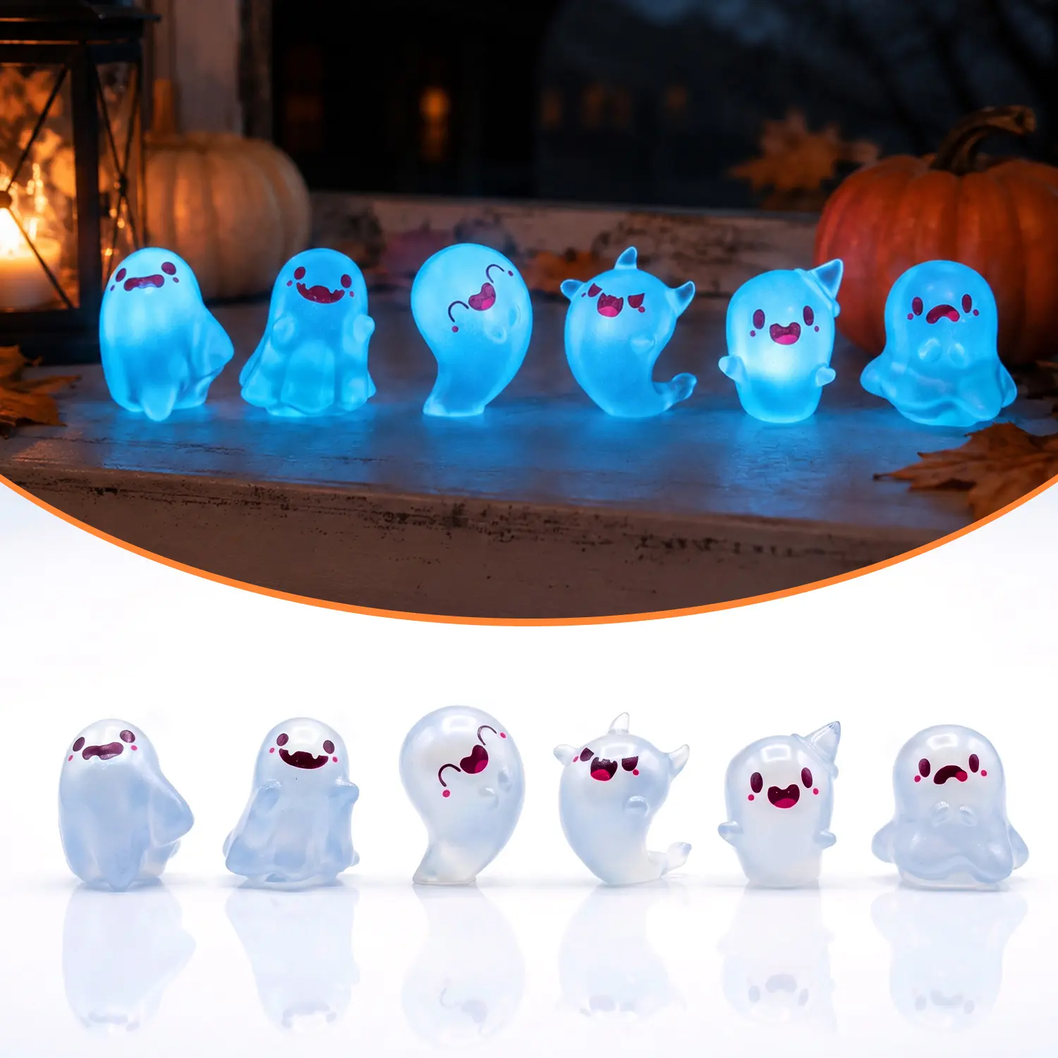6PCS Mini Luminous Ghost Resin Figurines, Glow in the Dark Cute Halloween Ghost Figurines, Luminous Spooky Ghost Miniatures, Halloween Party Home Office Decor, Halloween Gift