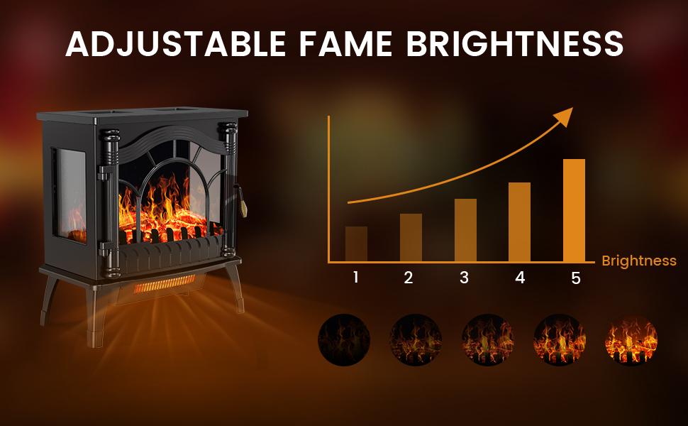 R.W.FLAME Electric Fireplace Heater , 16" Freestanding Fireplace Infrared Stove, 3D Realistic Flame Effects, Adjustable Heating Mode, Overheating Safe Design, Black, ETL Certified