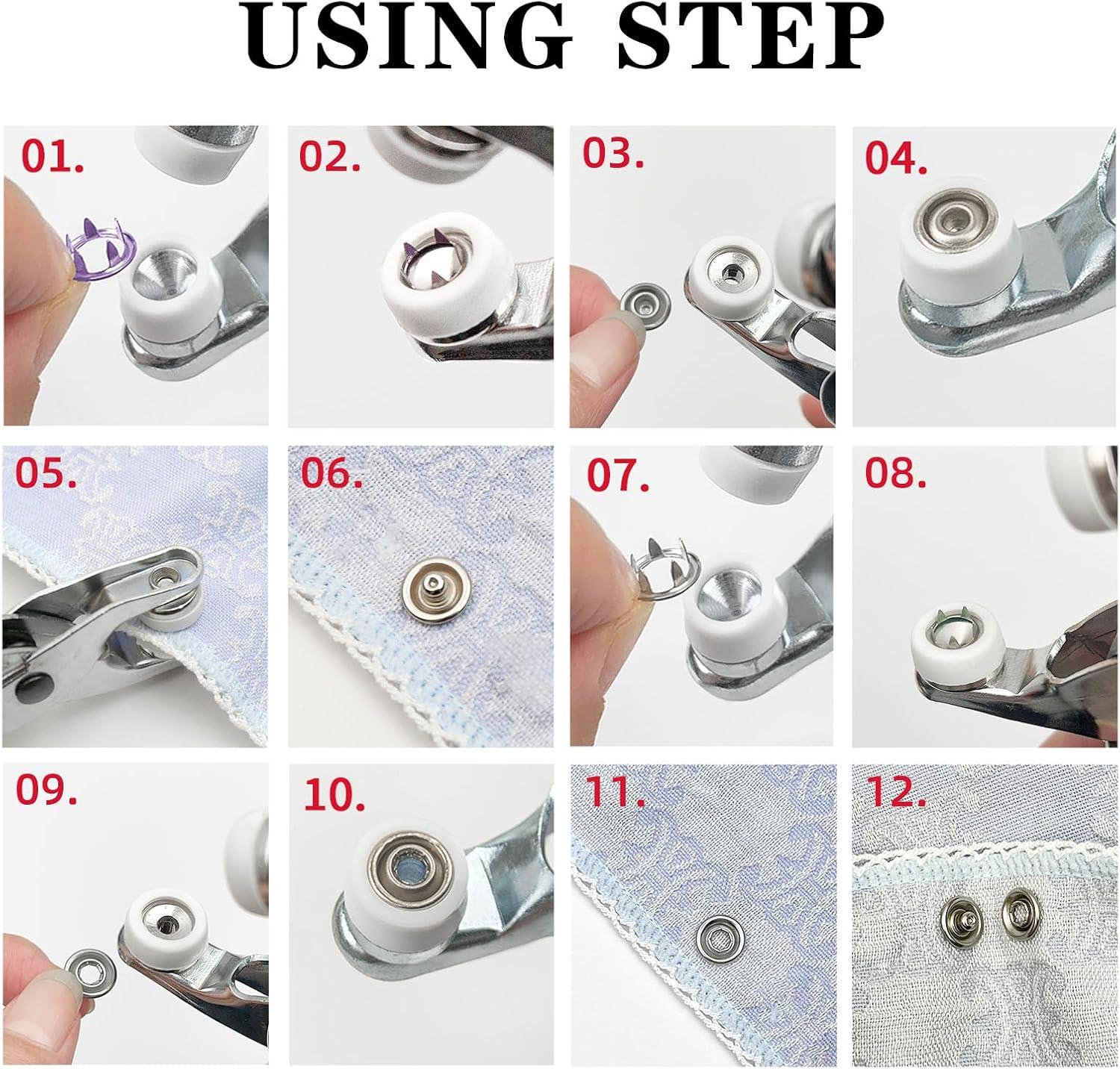 [Easter DIY Gifts]200 set claw Button Kit,9.5mm Snap Fasteners Kit with Pliers-Suitable for fabrics with a thickness of 1-3 cm,Metal Snaps Kit with Tool,Five Claw Buckle Tool Set,seam-free nail button,hand press snap button,tool snap button,fastener plier