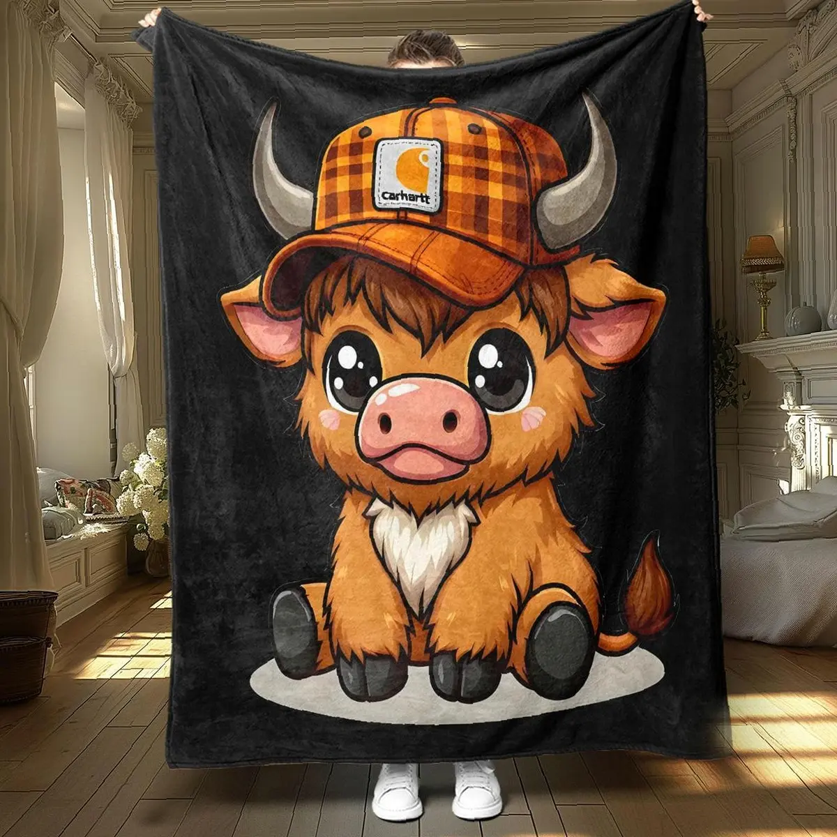 Classic Cute Highland Cow Pattern Blanket, 1 Count Soft Throw Blanket, Air-conditioned Room Blanket, Warm Nap Blanket for Home Office Travel Camping - Fast Processing