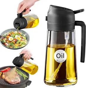 YARRAMATE 16Oz/470Ml Glass Olive Oil Sprayer for Cooking with Stickers, 2 in 1 Oil Dispenser for Kitchen Gadgets, Food Grade Premium Spray Bottle with Portion Control for Salad, Frying, BBQ (Black)