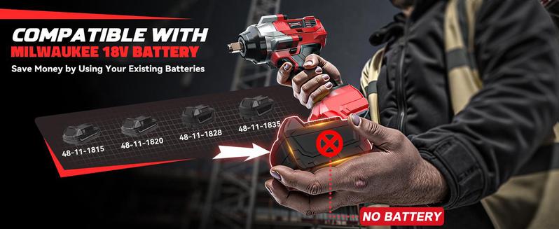 Brushless Impact Wrench 1/2 inch Compatible with Milwaukee 18V Battery (NO Battery!!), 1000Ft-lbs (1300N.m) High Torque Impact Gun, 4 Speed Modes Power Tools