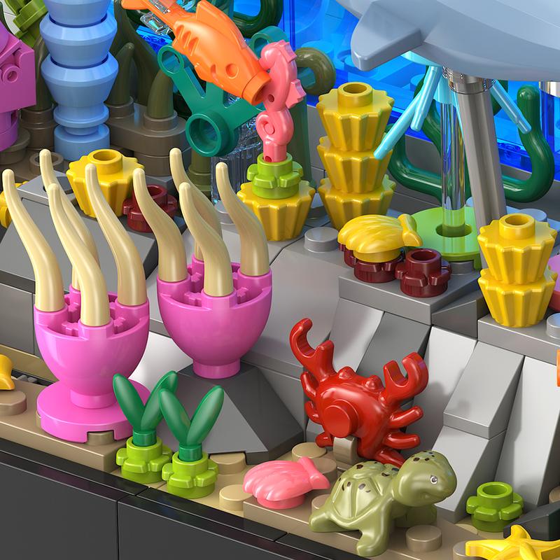 HOGOKIDS Aquarium Building Set 2 Styles Oceanarium Toy with Dolphins, Sharks, Crabs, Turtles, Clownfish, Marine Life, 1316PCS Undersea World Magnetic Blocks for Ages 6-12