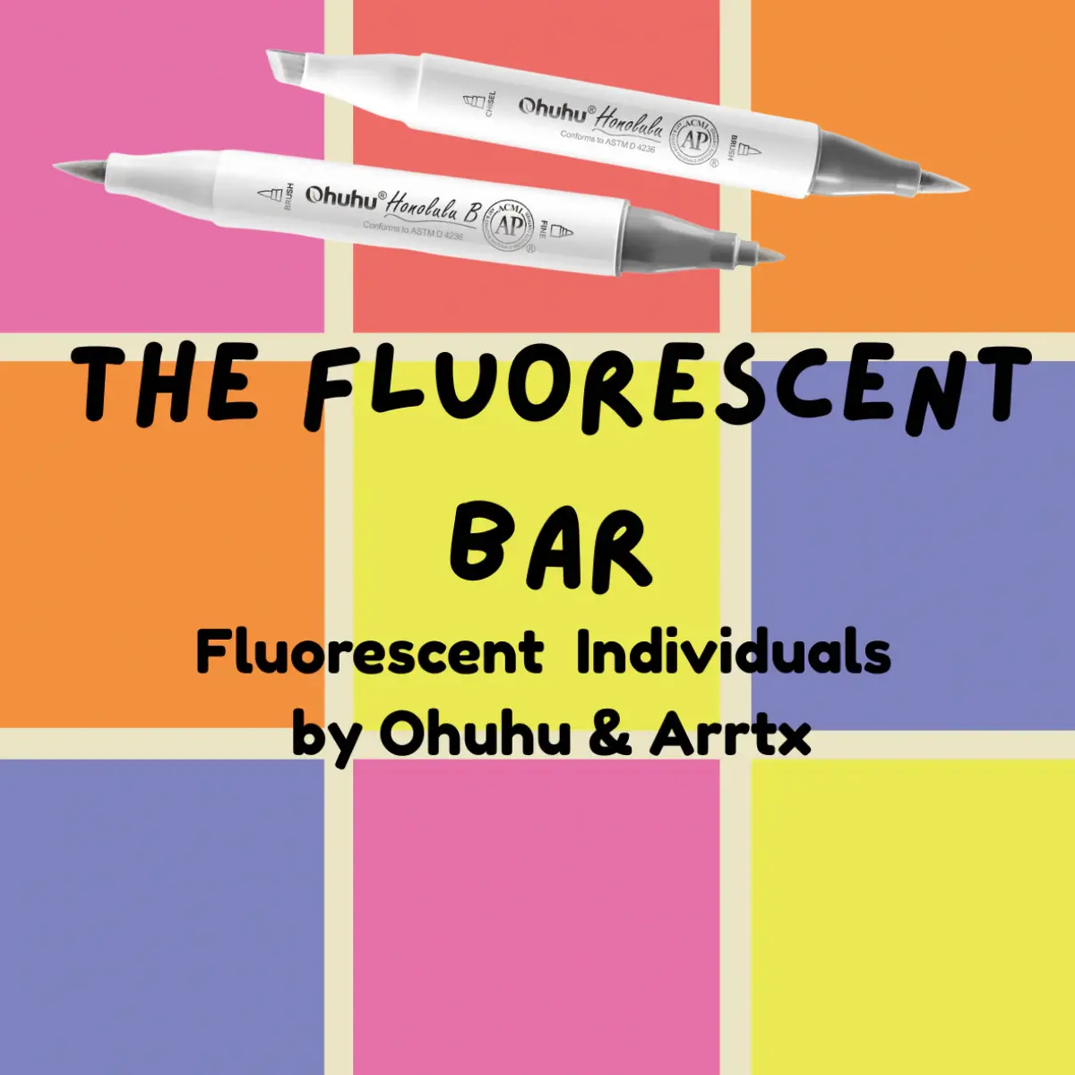 Ohuhu Honolulu B Fluorescent Alcohol Base Marker Pens - Colorful Marker Pen, Double Tip Brush-Fine, Blendable Ink, Replaceable Refills, for Artists' Expressive Creativity, Detailed Work (FY010,FY020,FY030,FY050) Office Stationery Individual Colors, Artist