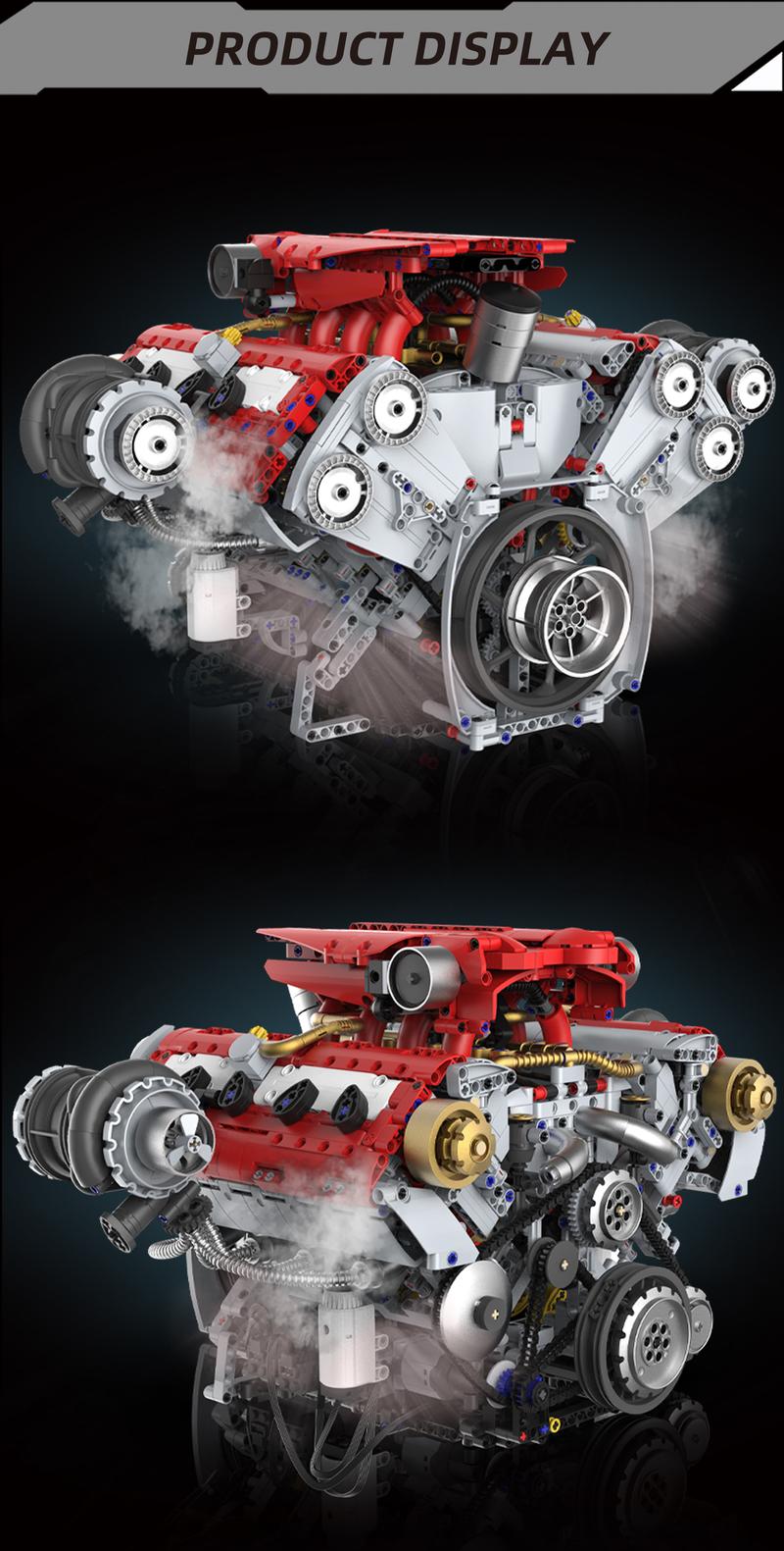 【3160 PCS】Ferrari-Style Motorized V8 Engine Model Building Kit, with APP Control & LED Lights