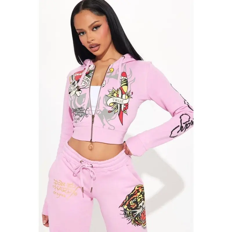 Ed Hardy Tiger Roar Zip Up Hoodie - Pink 5