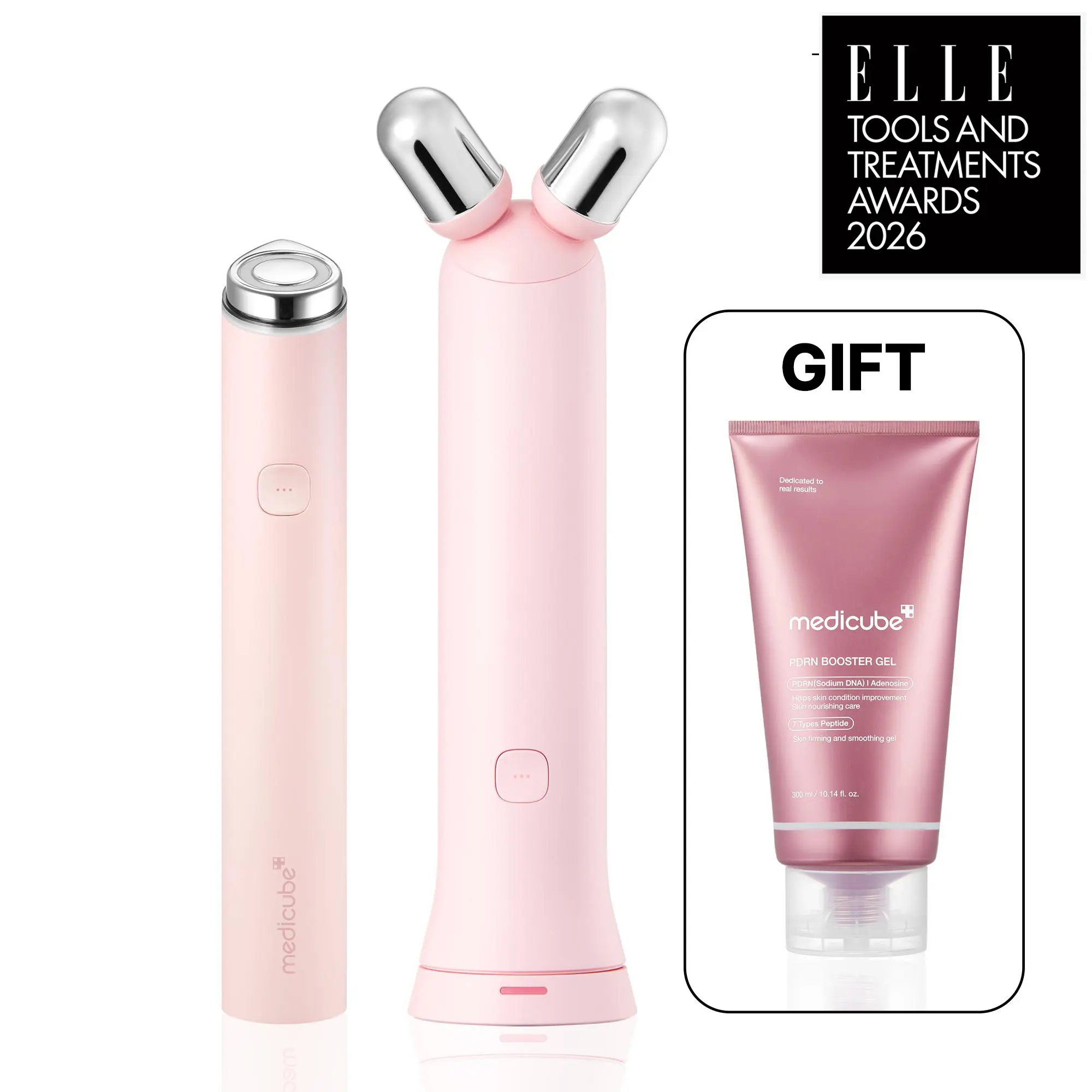 [NEW] [medicube] Booster Facial V-Roller Device - Pink / Beige ㅣMini Booster Pro Plus + Booster Face Roller Head + FREE PDRN Booster GelㅣK-beauty Facial Device for skin definition, plump-looking appearance, puffiness, and skin relaxion