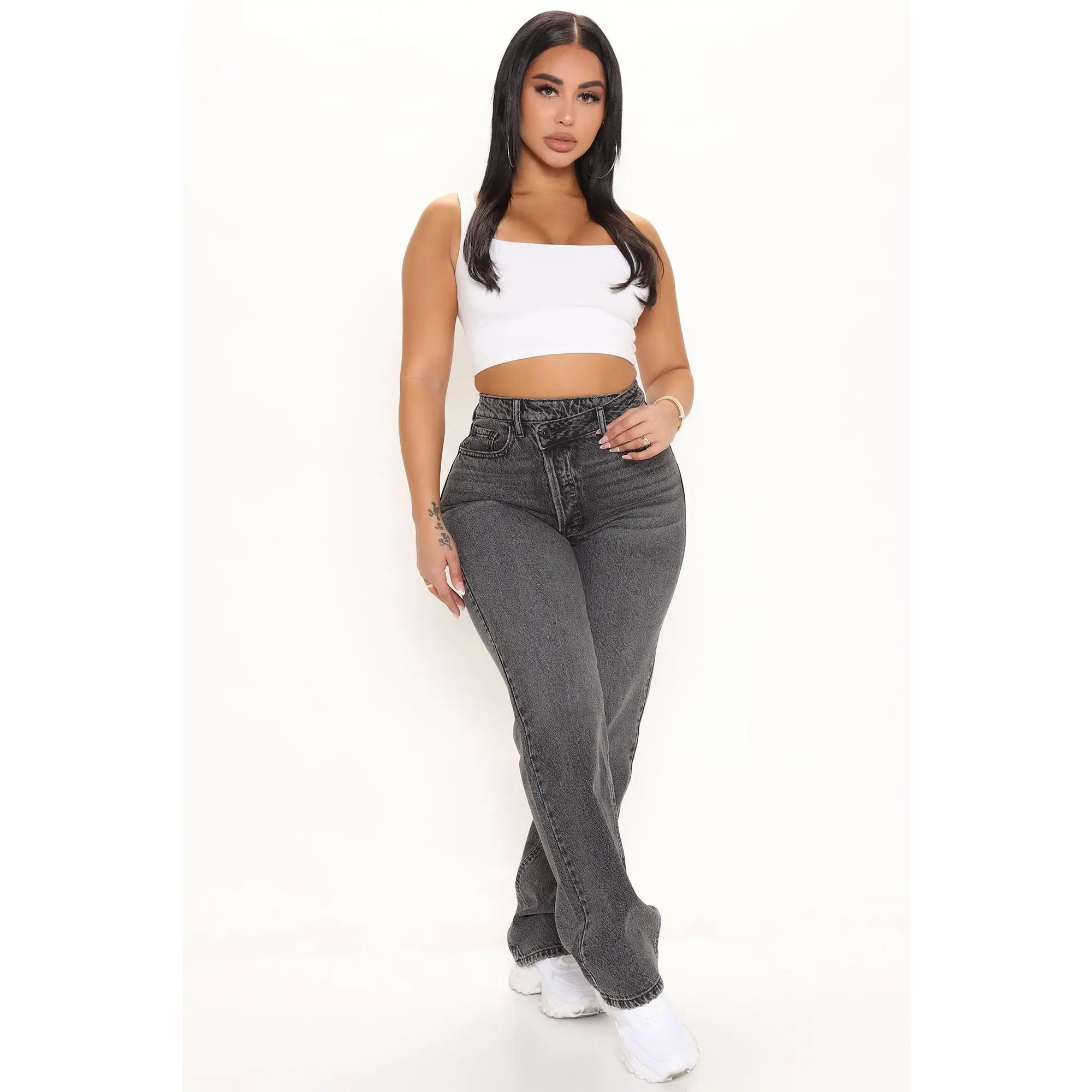 Women's Crossover Straight Leg Jeans Black Casual Summer 2026 Breathable Lightweight Everyday Denim Bottoms Vintage Comfort Fit Trousers