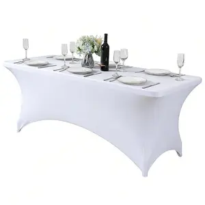 2 Pack 6ft Stretch Spandex Table Cloth for Standard Folding Tables (Black, White) - 2 Pack Universal Rectangular Fitted Tablecloth Protector for Wedding, Trade Show, House Decor, Vend or Stand