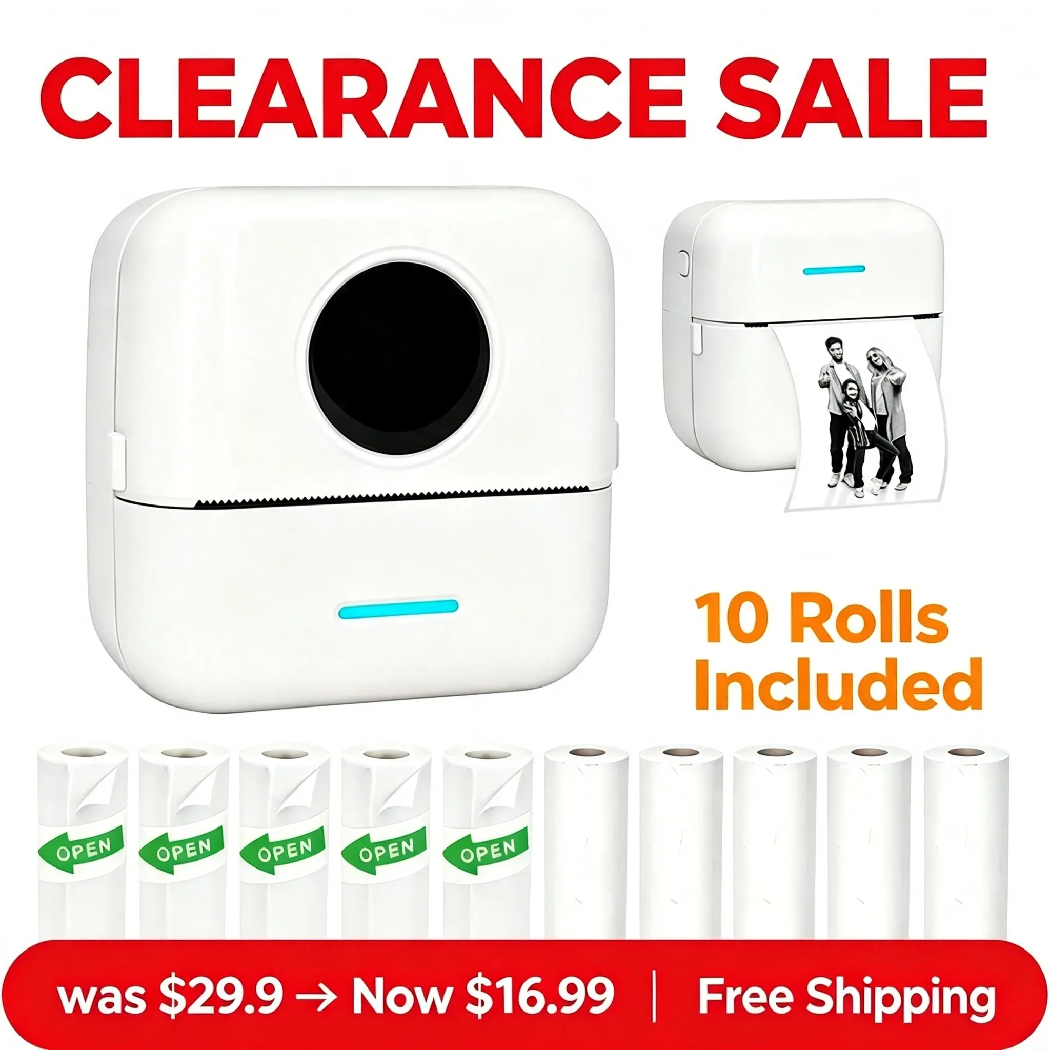 10 Rolls Label Maker Machine, Bluetooth Thermal Printer with Tape Included, Portable Sticker Printer for Home Office Organization, Kitchen Storage Labels, Craft Labeling, 43% OFF Clearance Wireless Sticker Photo Printer