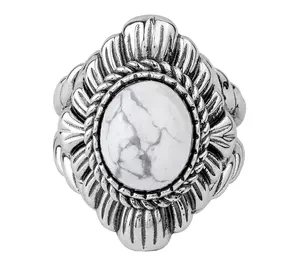 American West Sterling Oval Gemstone Rope & Scallop Ring