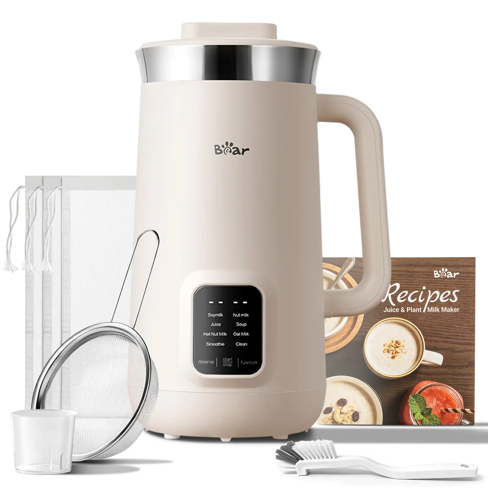 Bear 8-in-1 Bear Nut Milk Maker Machine - 40oz/1.2L Drink Maker with Self-Clean, 12H Delay, 6H Keep Warm, 1-Touch Operation for Homemade Almond Milk, Oat Beverages, Kitchen Blender, Almond Milk Maker juicer machine immersion blender
