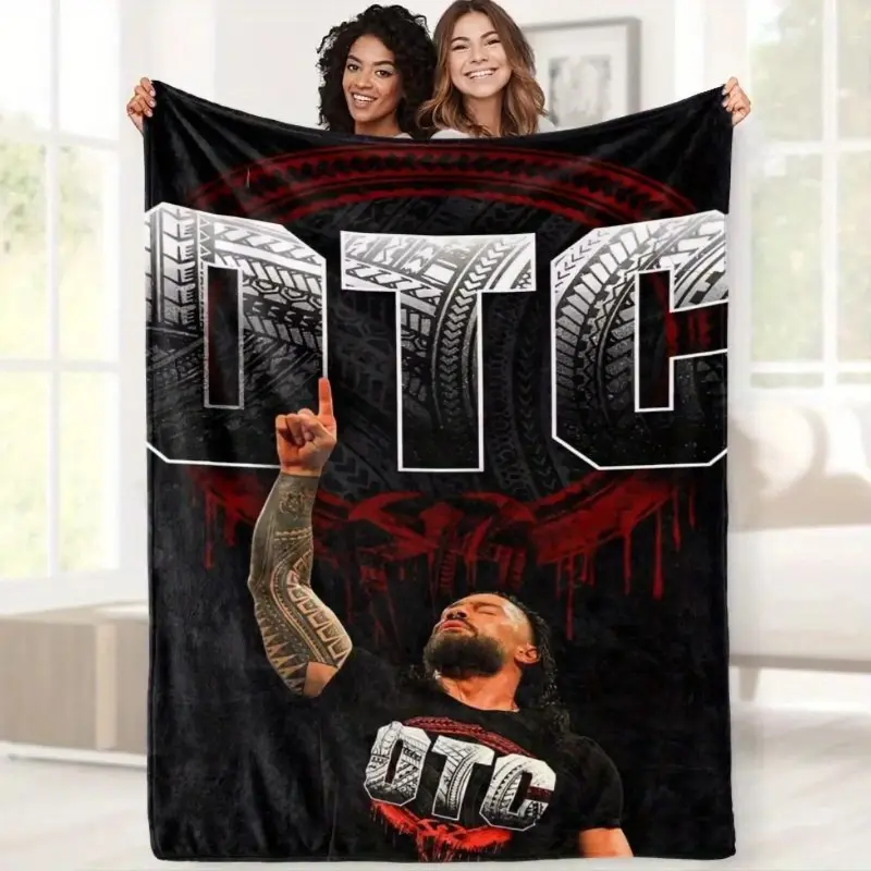 Roman Reigns WWE Wrestling Blanket, Tribal Chief Portrait Graphics across a Soft Flannel Bed Throw, Match Night Accent for Man Caves, Bedrooms and Offices with Bold Arena Energy, Sofa Rest and Sports Room Style