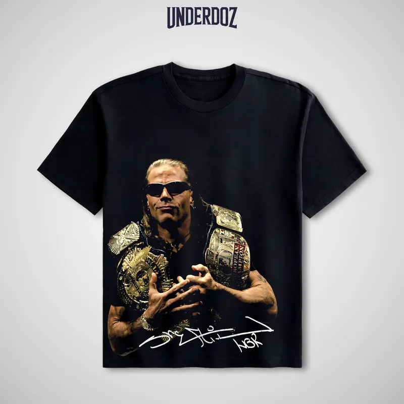 UNDERDOZ Shawn Michaels The Heartbreak Kid Men's Heavy Cotton WWE T-Shirt, 100% Soft Cotton, Crew Neck Graphic Top, American-Made Streetwear