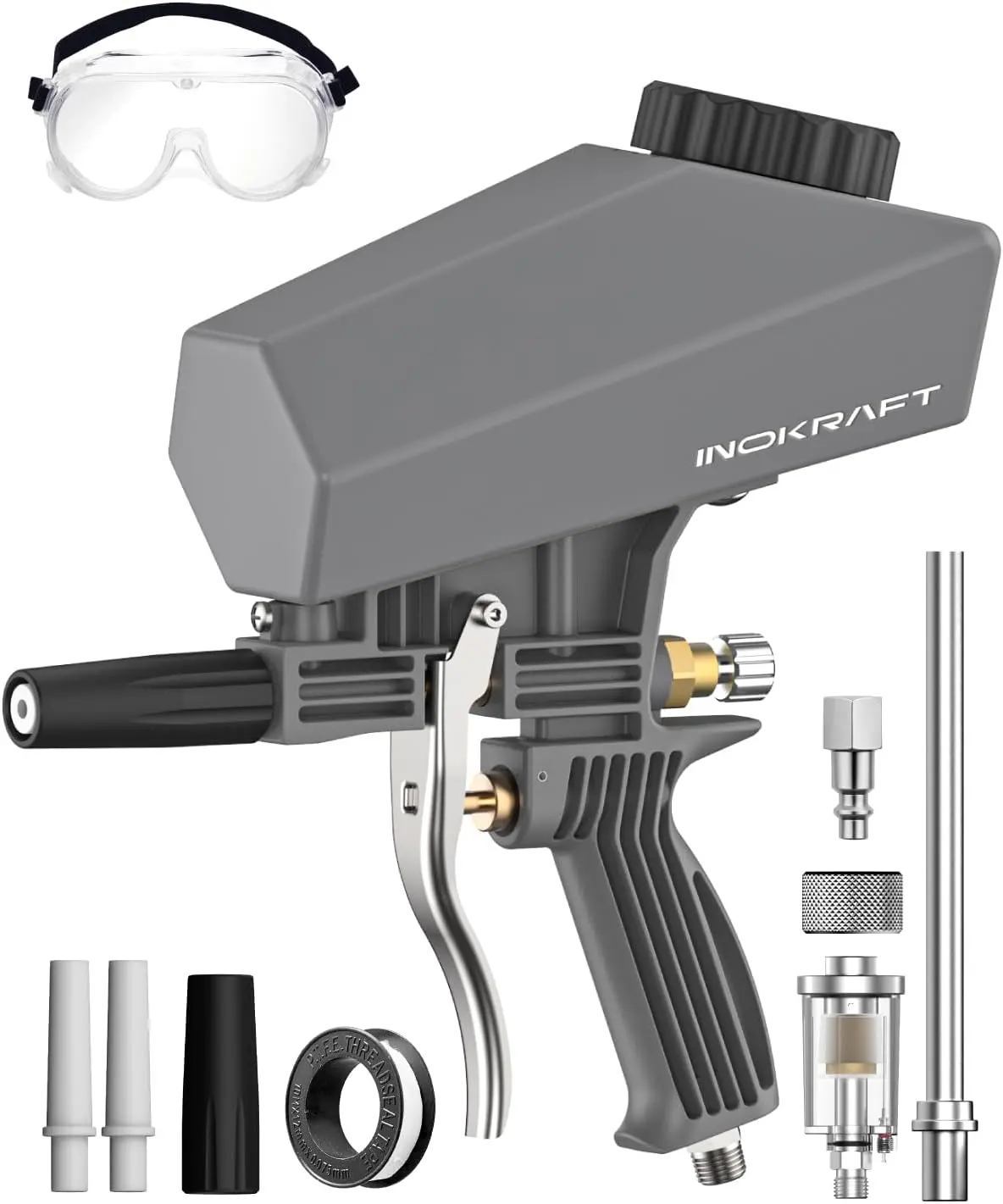 Inokraft Leak-Proof Portable Sand Blaster Gun Kit with Oil-Water Separator & Extension Nozzle,Mini Sandblaster for Rust & Paint Removal, Compatible with Aluminum Oxide, Sand, Walnut Shell & Soda