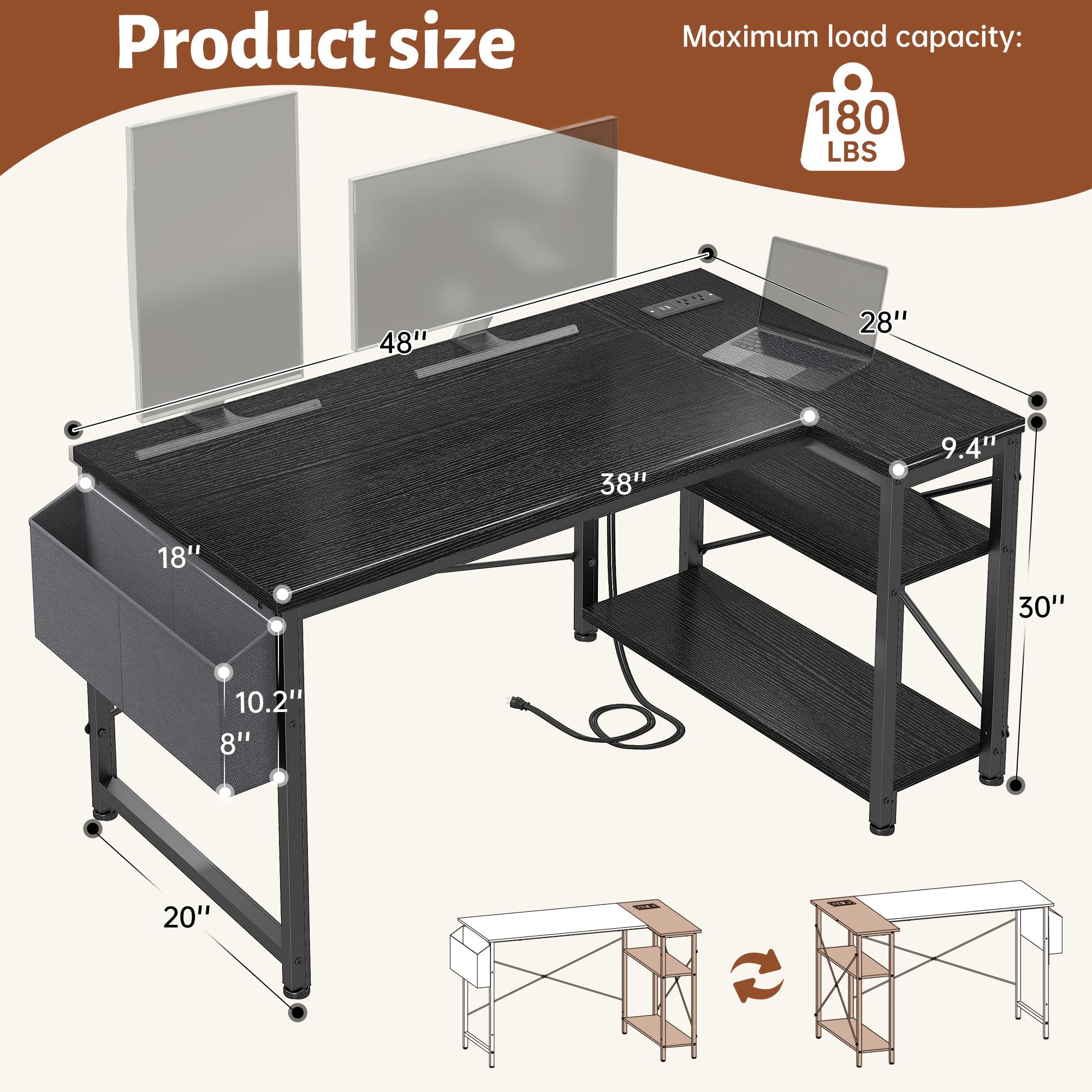 【BlackFriday New Release】Raybee 39''/47'' Gaming Desk L Shaped Computer desk with storage & Power Outlets USB for Home Office & Bedroom,Easy Assemble and Space-Saving,Gaming Equipment