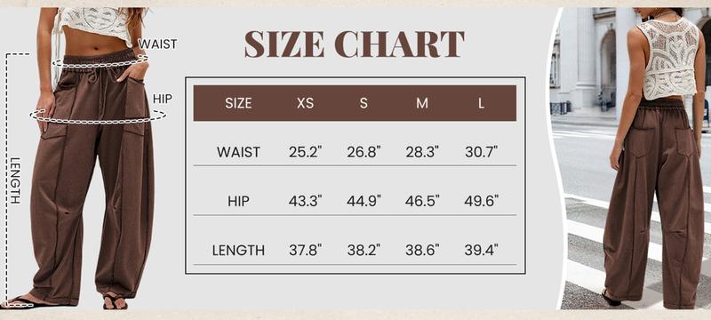 YeeZaa Women Drawstring Barrel Sweatpants 2025 TikTokShopHolidayHaul Christmas High Waisted Patch Pockets Wide Leg Solid Baggy Pants Smocked Elasticated Waistband Lounge Womenswear 2025 Fall Fashion Bottom Style Wideleg Clothes