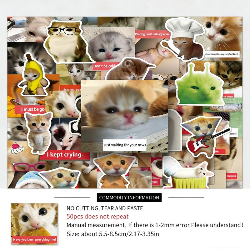 50 PCS Cat Meme Sticker Aesthetic Kawaii Cute Sticker Pack for Journaling, Phone Case & Laptop Decor Valentine's Day gift