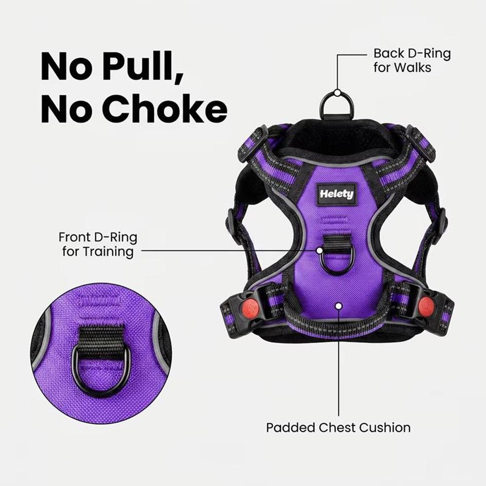 HELETY 3-Piece No-Pull Dog Harness Set with Leash and Waste Bag Holder, Adjustable Reflective Vest, S–XL