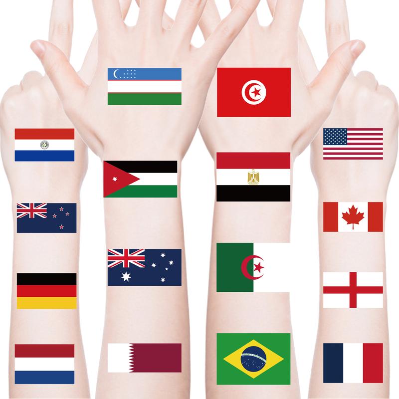 40 Pcs 2026 World Cup Flag Temporary Tattoos, Face Arm Leg Full Body Stickers for International Sports Events & Patriotic Activities, Easy to Apply