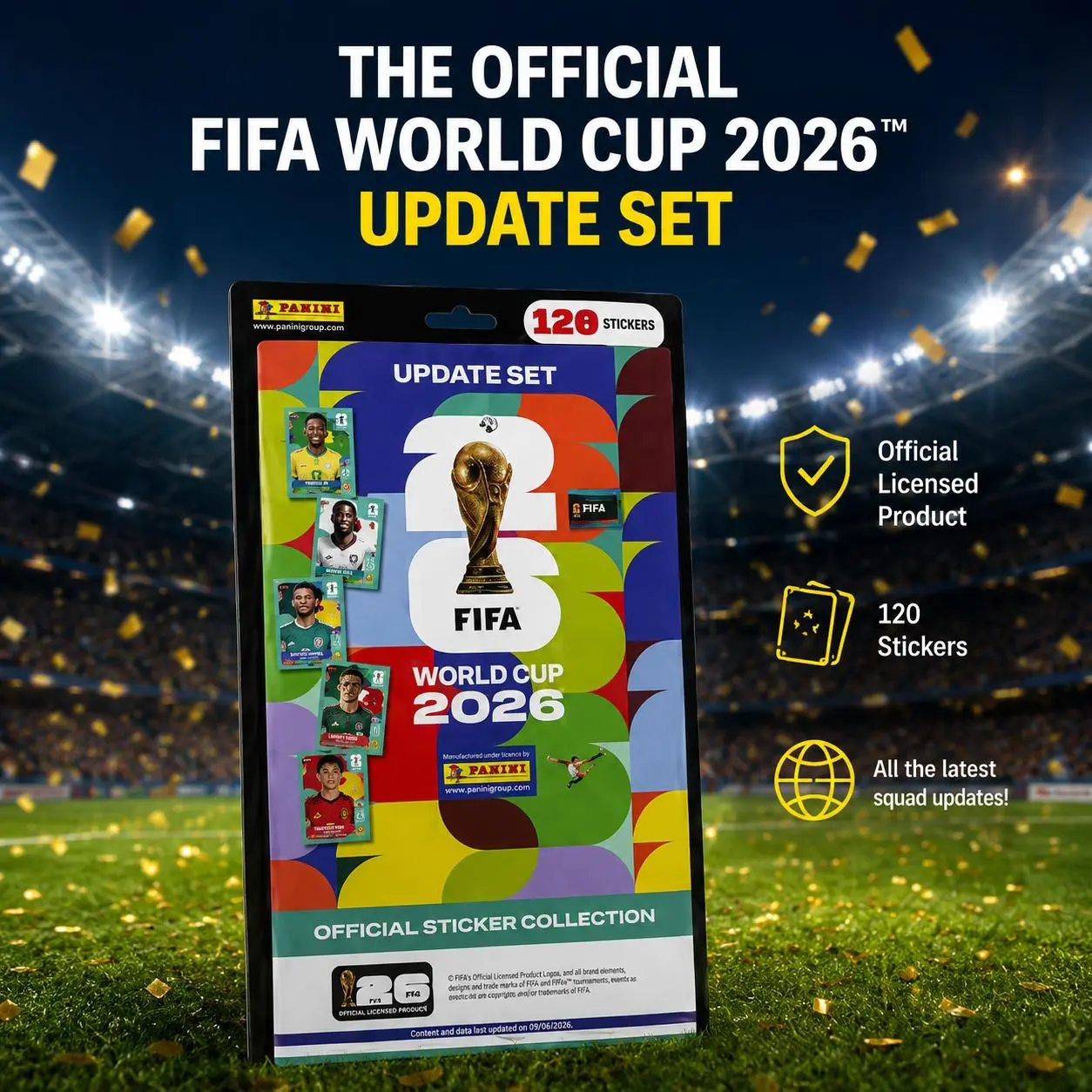 FIFA World Cup 2026 Update Set, 120-Count Sports Trading Card Stickers Collectible Pack Official Panini