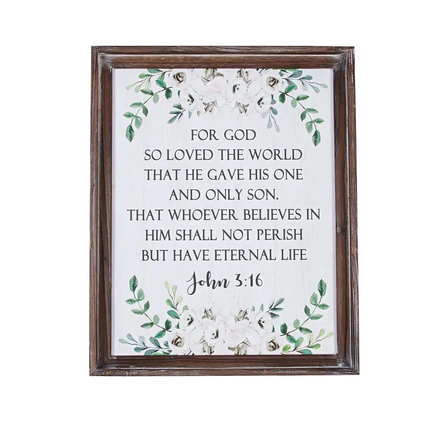 Large Size 15 3/4" x 19 3/4" For God So Loved the World Wooden Bible Verse Sign with Rustic Frame, Hanging Ready Religious Decor, Decorations for Room Home Supplies