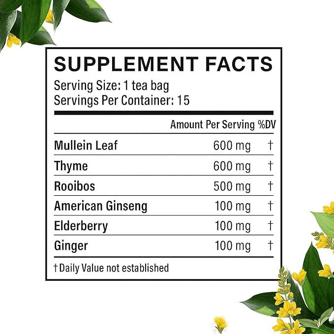 Betterbrand Herbal Lung Detox Tea Bags - Mullein Leaf, Ginseng, Elderberry, Ginger & Thyme for Lung Cleanse & Mucus Detox - 15 Tea Bags for Healthy Natural Respiratory Relief