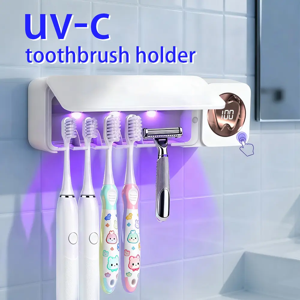 XINGLONGM Wall-mounted toothbrush UV sterilizer and holder, toothbrush sanitizer with LED sterilization light, suitable for bathrooms, features a timer function, 100-second intelligent cycle sterilization, and smart sensing for a hygienic environment tikt