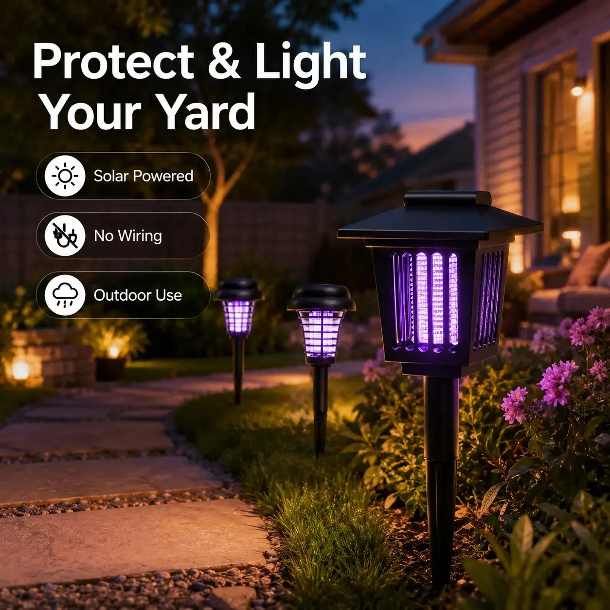 Solar Mosquito Zapper Light for Outdoors, UV Insect Killer Garden Stake Lamp with Dual Mosquito Control and Pathway Lighting Modes, Solar Powered, Weather Resistant, Easy Setup, Round and Square Options