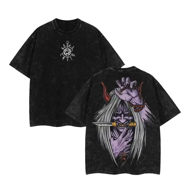 Minato Reaper Death Seal - Shinigami Anime Double Printed Vintage Washed Tee Unisex Oversize Anime Manga Washed Heavyweight Cotton T-shirt, Gift for Anime Fan, Anime Lover